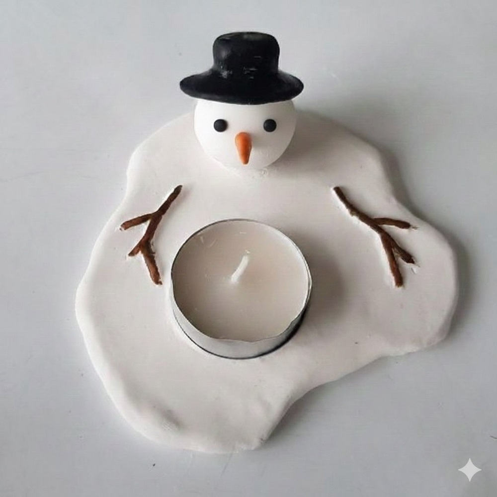 Melted Snowman Tealight Candle Holder - Handmade - White - Picture 3 of 3